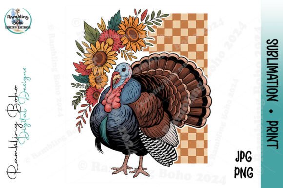 Fall Turkey Checkerboard Flowers: A Whimsical Graphic for Autumn Projects