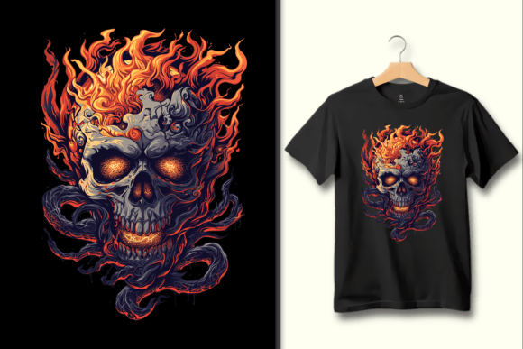 Fiery Skull Head on Fire PNG Graphic Art