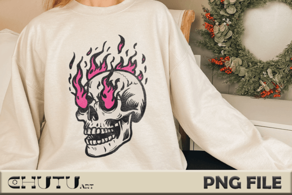 Flaming Skull Pink Fire Graphic Design: Ignite Your Style